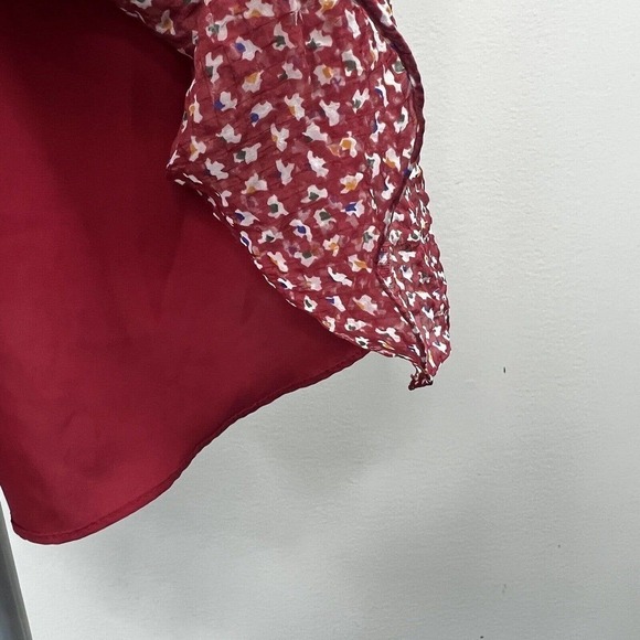 Madewell Red Floral Starviolet Mini Dress 6 V Neck Chiffon Ditzy Flowers - Picture 13 of 15
